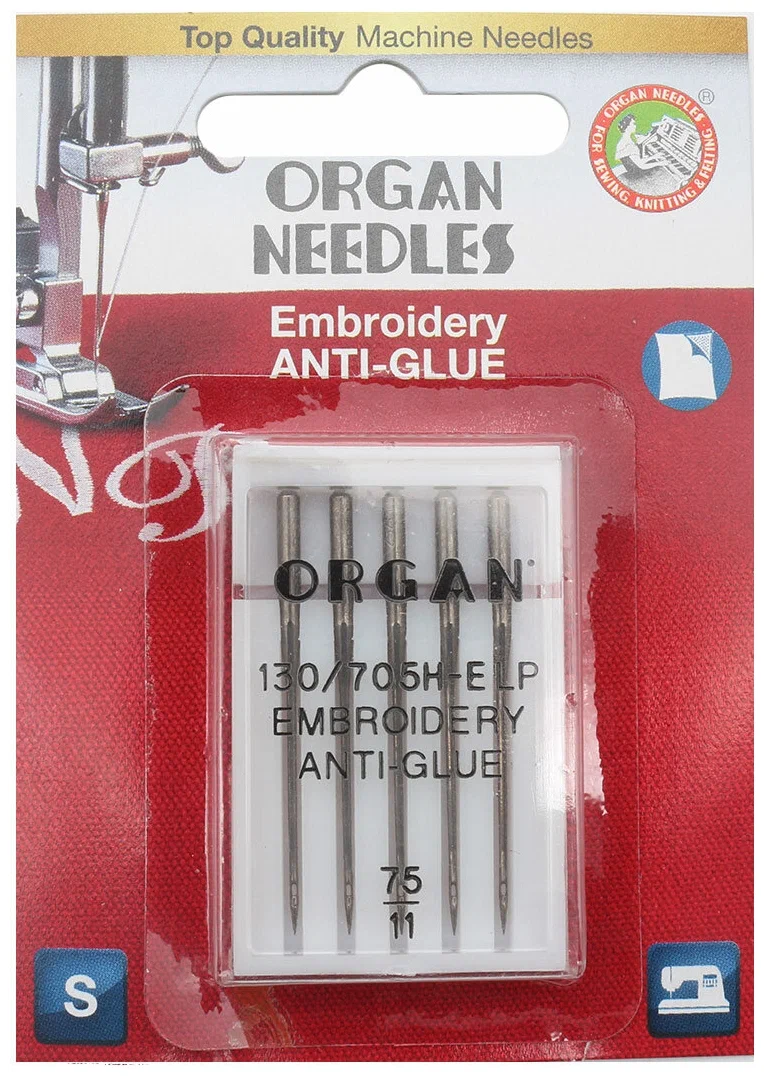 ORGAN NEEDLES EMBROIDERY ANTIGLUE 130/705H-E LP № 75/5 Нивелиры