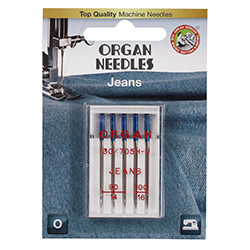 Игла бытовая для джинсовой ткани, искусственной кожи № 90 в блистере по 5 шт. ORGAN NEEDLES JEANS 130/705H № 90/5 (5524090BL) Для тканей, текстиля