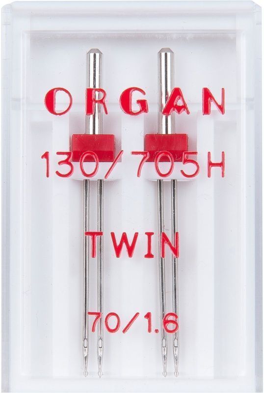 Игла бытовая двойная № 70 в блистере по 2 шт. ширина шва 1,6 мм ORGAN NEEDLES TWIN 130/705H № 70/1,6 (5102041BL) Инструмент швейный