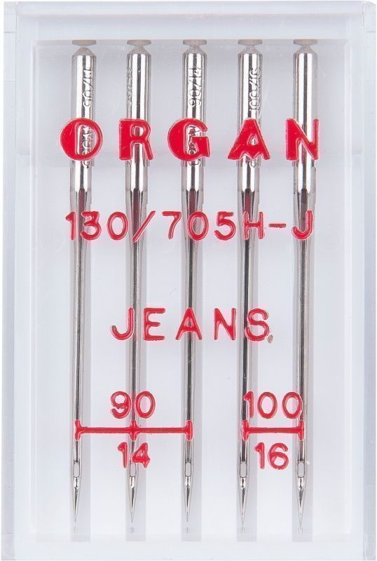 Игла бытовая для джинсовой ткани, искусственной кожи № 100 в упаковке ECO PACKS по 5 шт. ORGAN NEEDLES JEANS 130/705H № 100/5 (5924100) Для тканей, текстиля